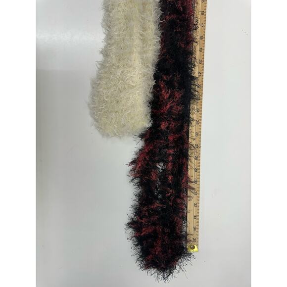 Unbranded Womens Scarf Set of 2 Fuzzy Assorted Scarfs White Red - Picture 5 of 6